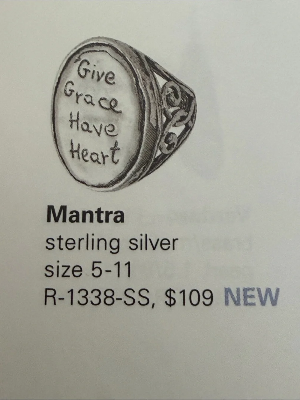 Grace & Heart G&H Give Grace Have Heart Inspiration Ring .925 SS Size 7 R1338
